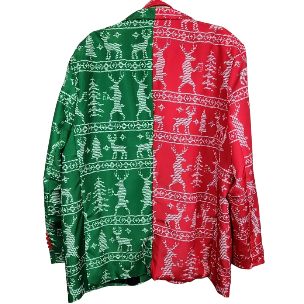 Dec. 25th Christmas Blazer Jacket Tie Reindeer Drinking Beer Mens Size XXL